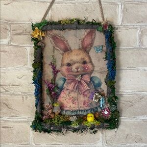 Vintage Style Bunny Wall Art handcrafted border and accessories moss spring